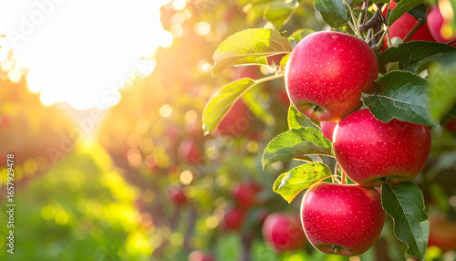 Apple orchard with sunshine