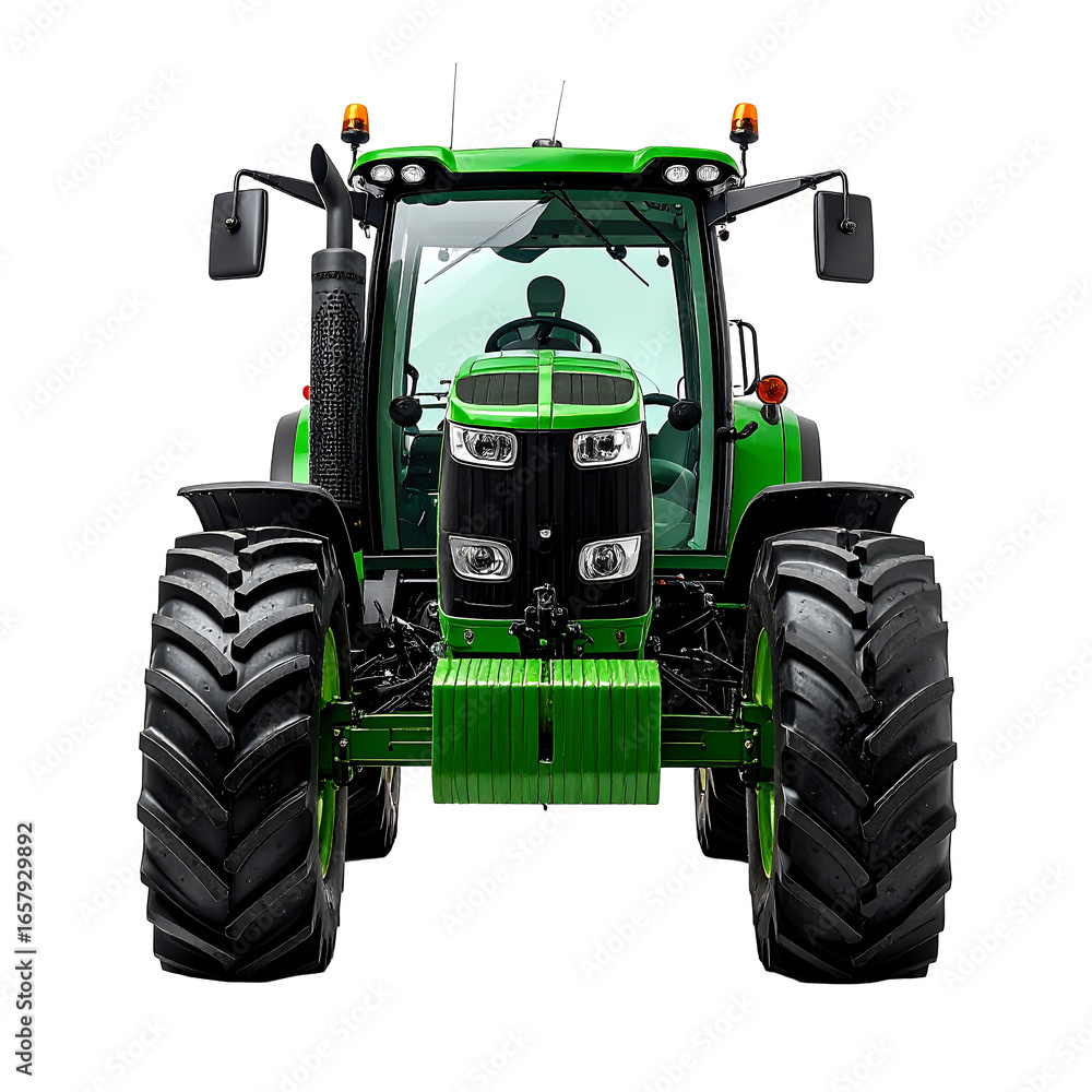 Obraz premium Powerful green tractor front view isolated on transparent background