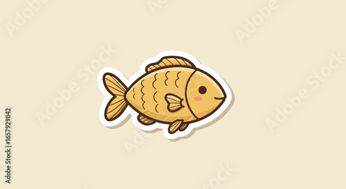 An Adorable Kawaii Style Golden Fish Shaped Pastry Often Filled With Sweet Red Bean Paste Served as a Popular Japanese Dessert or Snack.