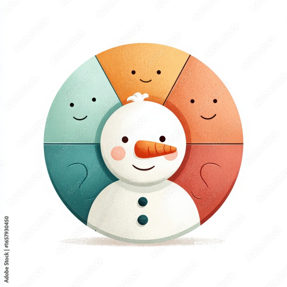 Happy Snowman Puzzle Circle — Winter Kids Poster Happy Snowman Puzzle Circle — Winter Kids Poster