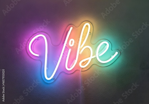 Dynamic neon sign with the word 'Vibe' creating a colorful and modern atmosphere