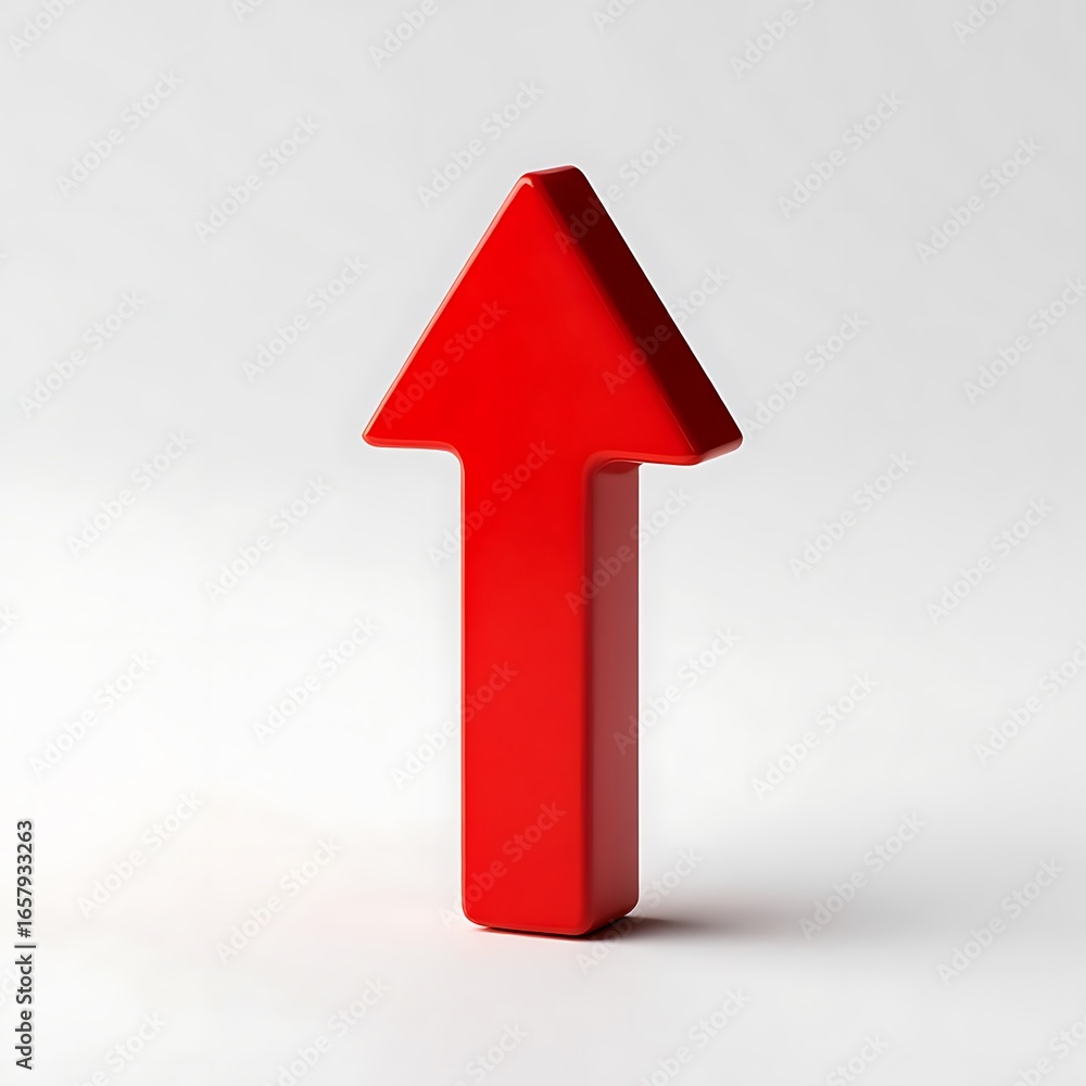 Red Arrow Pointing Upward Against a White Background in a Studio Setting Red Arrow Pointing Upward Against a White Background in a Studio Setting