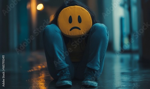 Concept of depression and mental health struggles, depicted by a person appearing sad and slumped, symbolizing the inner emotional struggle, isolation, and personal battle faced, Generative AI