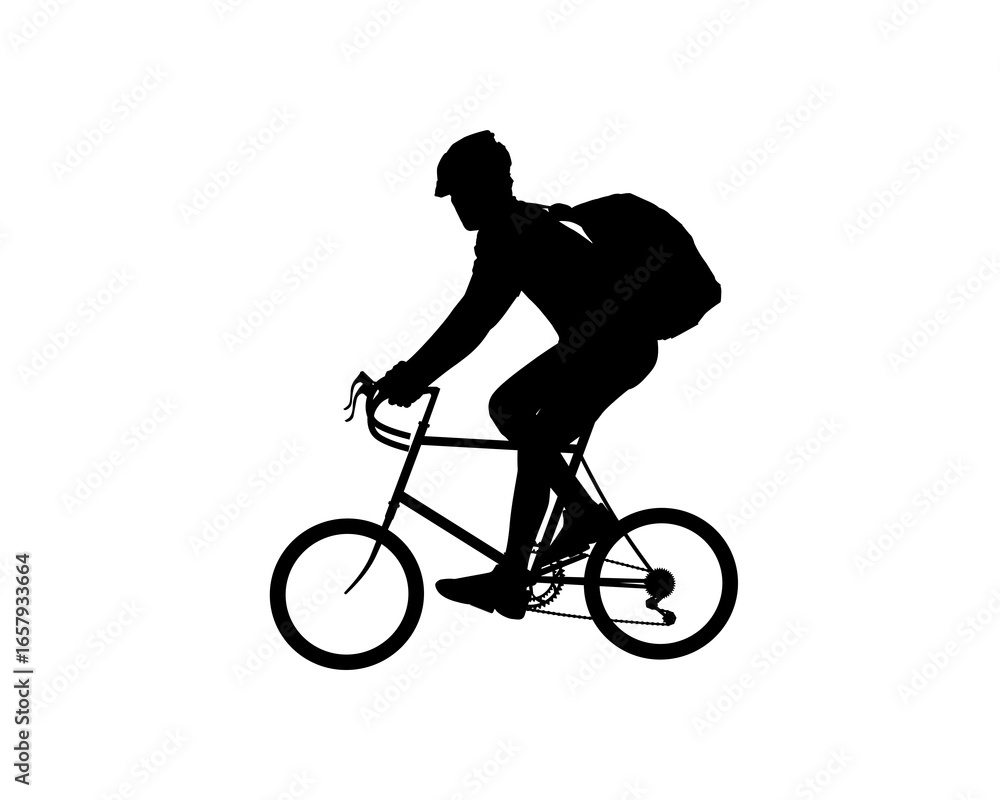 Fototapeta premium Silhouette of Man cycling a bicycle, Traveling in the city by a bicycle theme