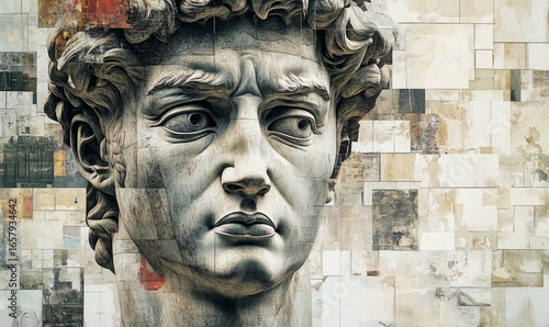 Artistic collage showcasing the iconic David sculpture, symbolizing individuality, empowerment, and the human potential for creativity and innovation. The image captures the essence, Generative AI