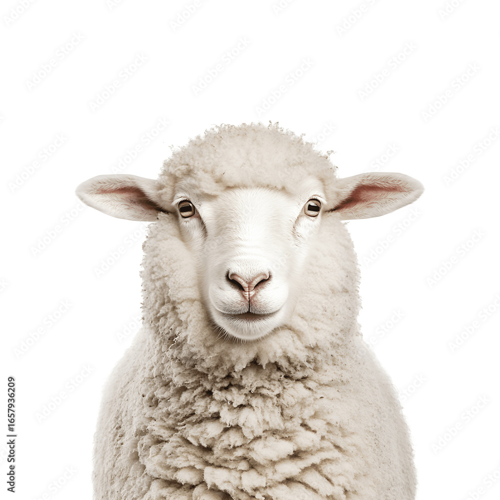 Fototapeta premium A white sheep standing upright, showcasing its woolly coat and distinct features