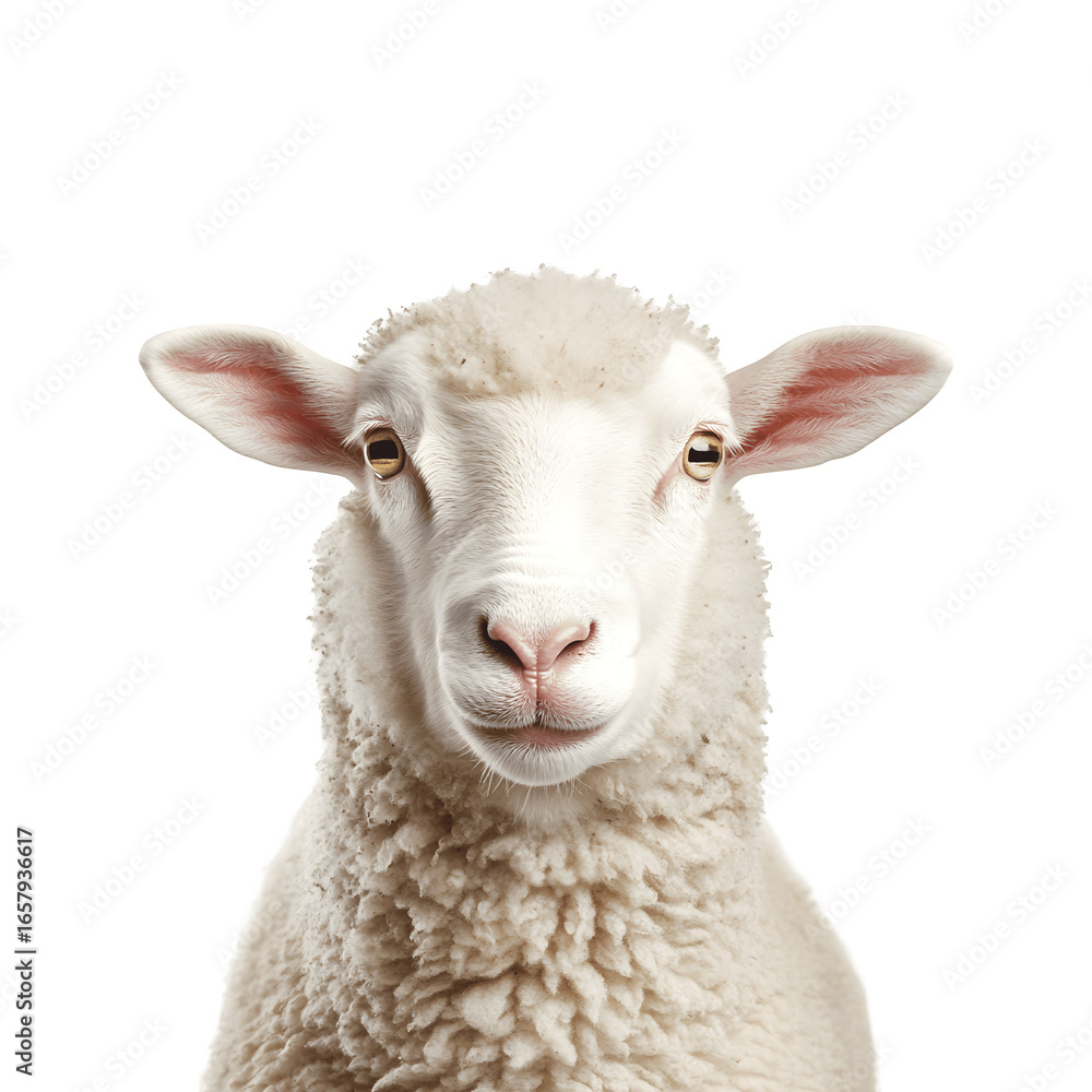 Fototapeta premium A white sheep standing upright, showcasing its woolly coat and distinct features