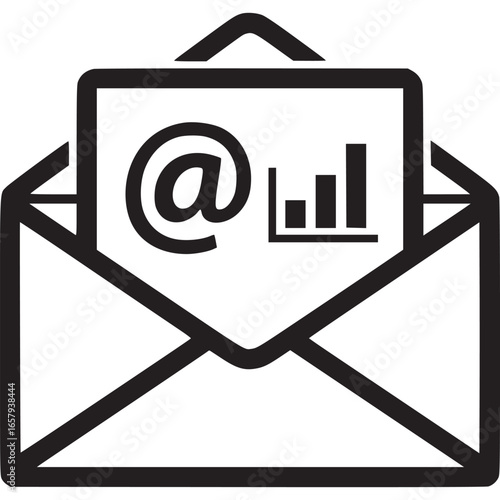 Email marketing newsletter with business chart isolated on white background, a digital communication strategy for sending messages and analyzing data to achieve success and growth