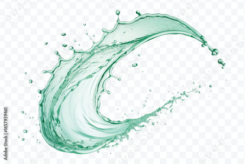 realistic 3d smooth and clean water splash in mid air cut and curve style isolated on transparent background	