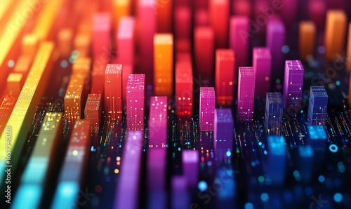 Colorful data science bars visually represent large datasets and the process of extracting valuable insights from complex information, highlighting the power of data analytics, Generative AI