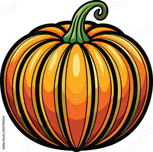 Pumpkin Art Variations Autumn Striped Pumpkin Illustration