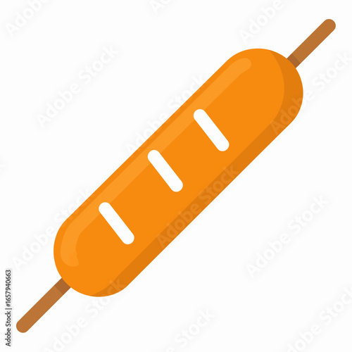 Cartoon Corn Dog on a Stick with White Slashes, Isolated