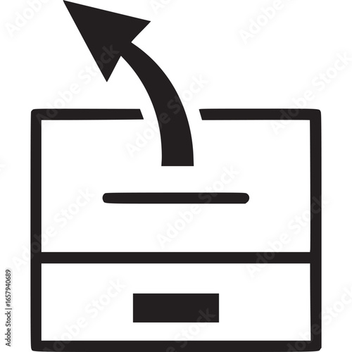 Open box with an arrow pointing upwards isolated on white background, symbolizing delivery, shipping, removal, extraction, and the process of sending or dispatching items
