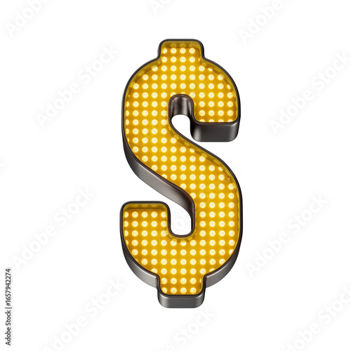cifrão com luzes de LED Amarelo Neon , estilo marquee, fundo transparente. Especial Ofertas de Black Friday.