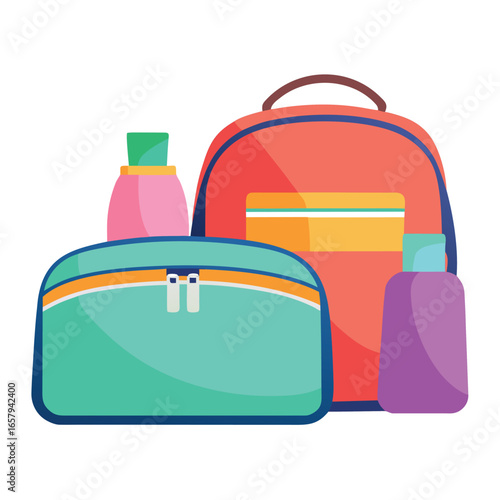 Vector art of travel toiletry bag with assorted bottles and containers
