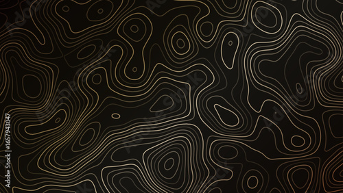 Dark background with flowing contour lines in gold and beige