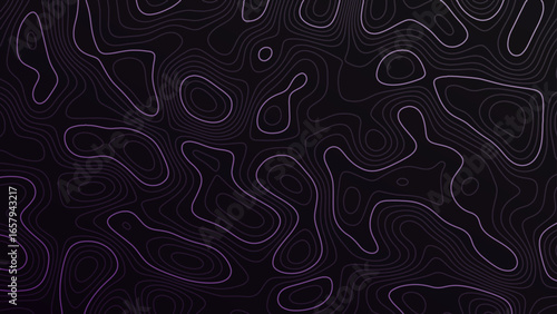 Dark purple topographic map lines abstract background