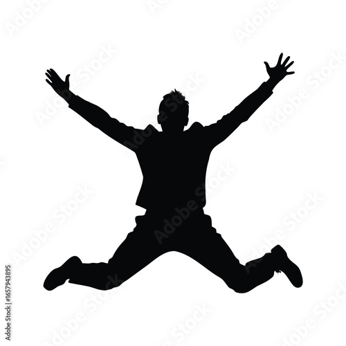 Silhouette of a Man Jumping in the Air with Arms Raised High, A man jumping with joy silhouette vector illustration