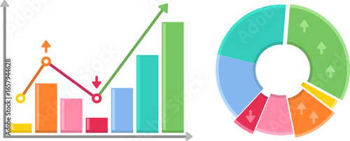 Set of colorful growing charts on white background. Infographics