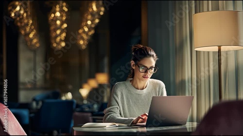 Focused Woman Working on Laptop in Cozy Modern Interior