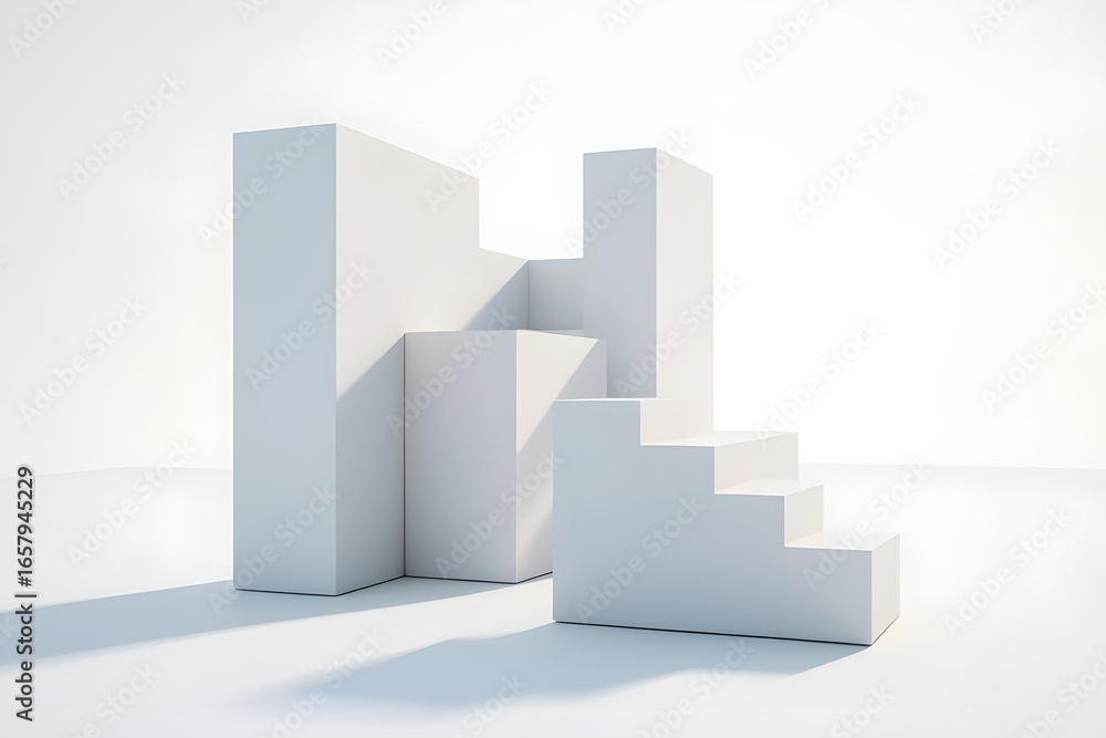 Fototapeta premium White geometric shapes minimalist design for product display background and photography