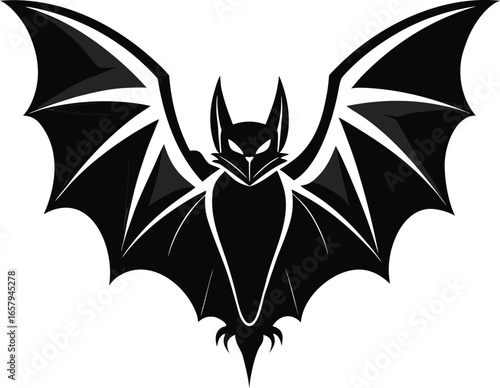 Minimal Halloween Symbols Black Bat with wings Gothic  