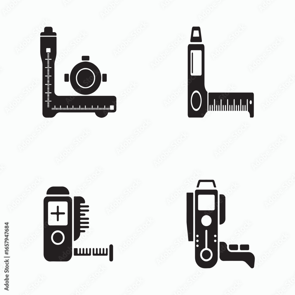 Naklejka premium Set of laser measuring tool icons isolated on white background