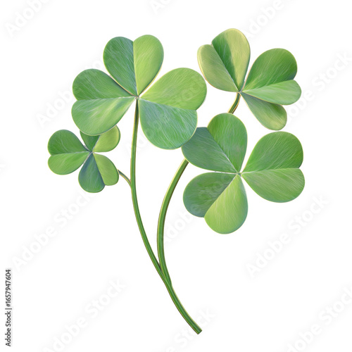 four leaf clover realistic 3d isolated on white or transparent background