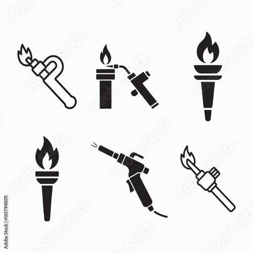 Plumbing torch set with flame isolated on white background
