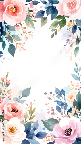 Delicate Watercolor Floral Arrangement with Soft Pink and Blue Hues