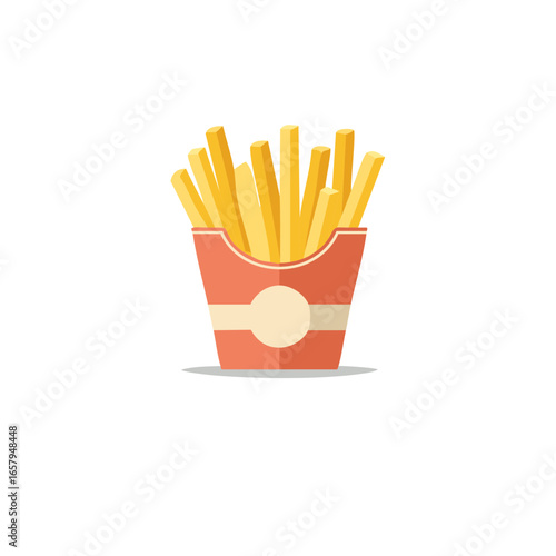 Crispy French Fries: Delicious Fast Food Illustration, Restaurant Menu Graphic, Golden Potato Fries in Red Carton