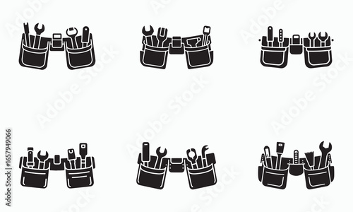 Comprehensive tool belt set graphic elements isolated on white background