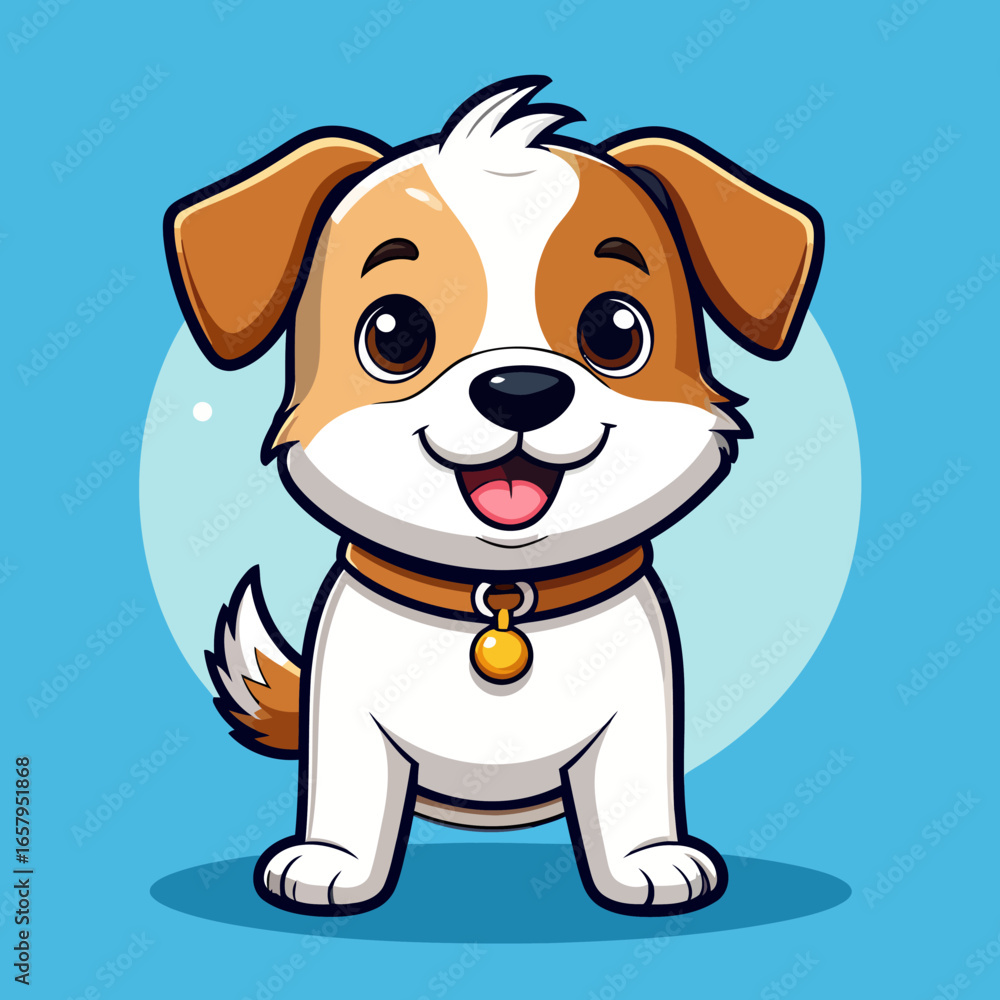 Fototapeta premium Adorable Cartoon Dog with Brown and White Fur, Smiling and Happy