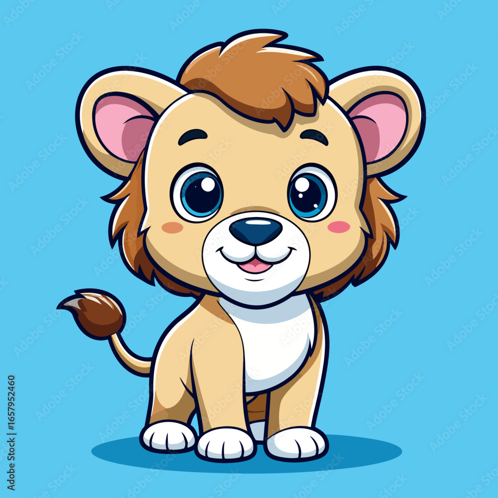 Fototapeta premium Cute Cartoon Lion Cub with Big Eyes and Smile