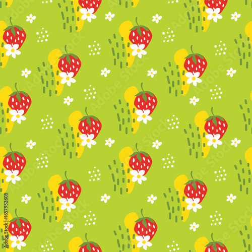 A lively design with a mix of green and orange, showcasing an abundance of apples in a repeating pattern.