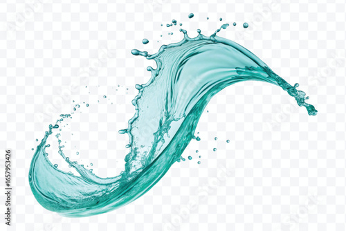 realistic 3d smooth and clean water splash in mid air cut and curve style isolated on transparent background	