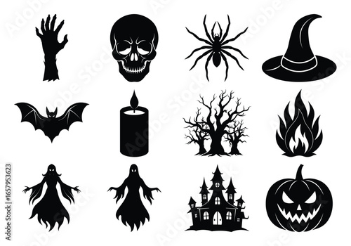 Collection of Halloween Silhouettes Spooky Icons for Festive Designs and Decorations