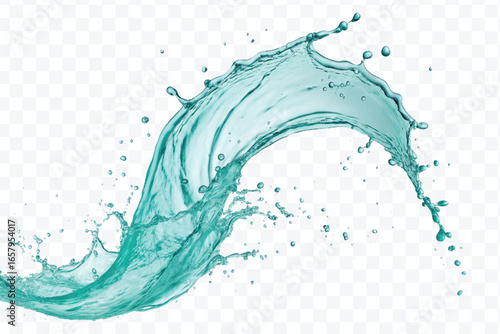 realistic 3d smooth and clean water splash in mid air cut and curve style isolated on transparent background	