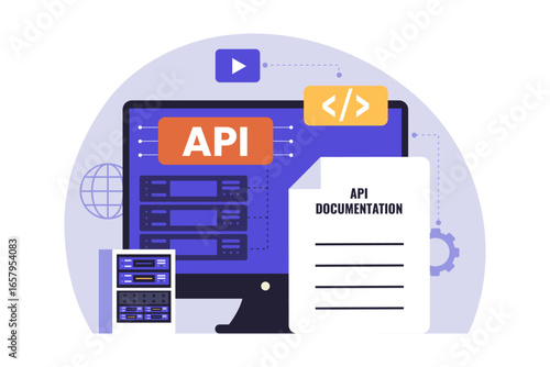API Documentation for Developers Illustration. Vector Flat Illustration