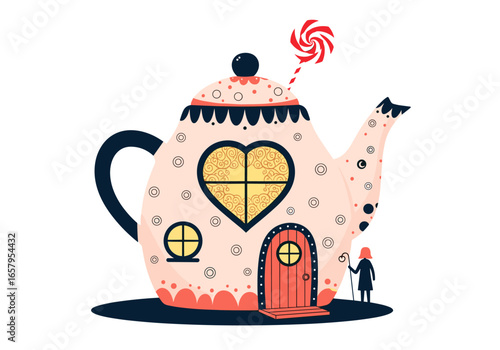 Whimsical teapot house fantasy dwelling miniature figure enchanting scene