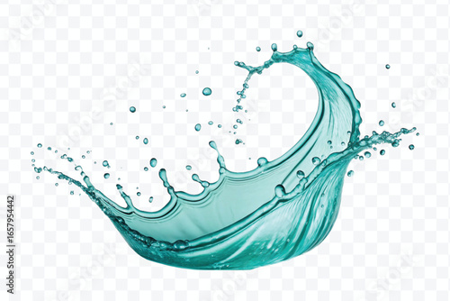 realistic 3d smooth and clean water splash in mid air cut and curve style isolated on transparent background	