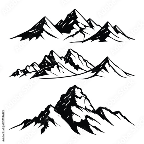 Set of mountain peaks with snowy landscape vector illustration