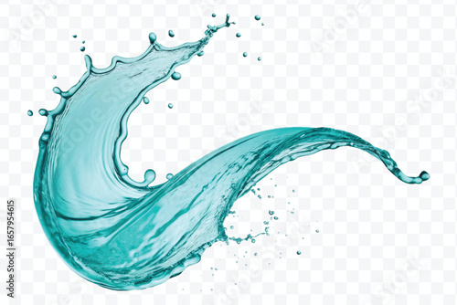 realistic 3d smooth and clean water splash in mid air cut and curve style isolated on transparent background	