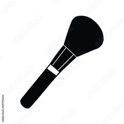 Black silhouette of a professional makeup brush for applying powder, Makeup brush silhouette vector illustration