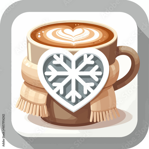 Cozy Latte Mug with Heart-Shaped Snowflake Design and Knitted Scarf