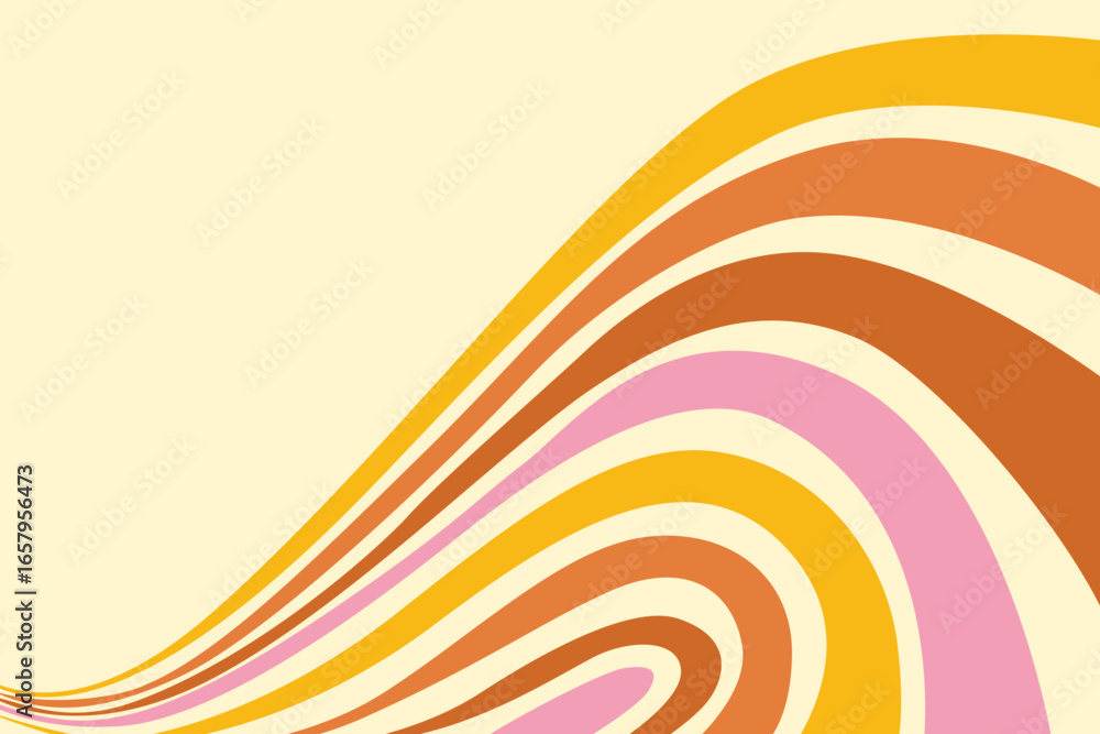 Retro vector illustration featuring wavy lines in a colorful background design.