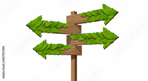 Directional Signpost with Green Arrows Navigating Choices and Decisions - Isolated on White