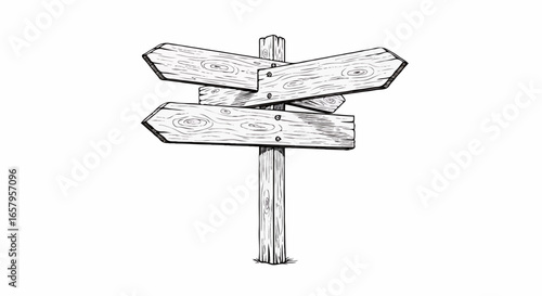 Wooden signpost with blank directional arrows for customization