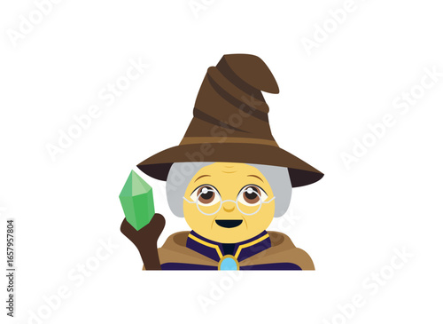 mage witch with hat emoji symbol sign icon vector illustration isolated flat person woman women grandmother