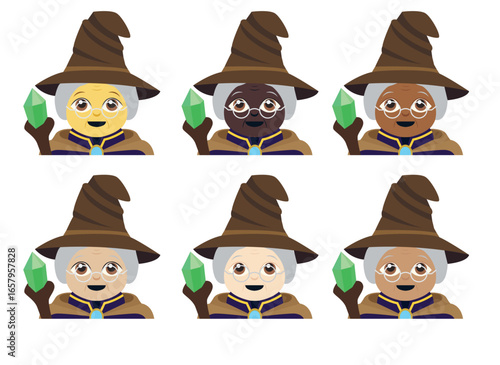 mage witch with hat emoji symbol sign icon vector illustration isolated flat person woman women grandmother